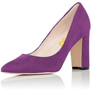 imageFSJ Women Classic Chunky High Heel Closed Round Almond Toe Slip On Formal Office Pumps Size 415 USPurplealmond Toe