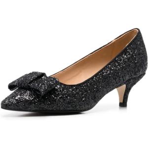 imageFSJ Women Comfy Pointed Toe Bows Pumps Kitten Heel Slip On Party Dress Office Daily Ladies Shoes Size 415 USBlack Glitter