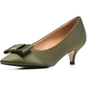 imageFSJ Women Comfy Pointed Toe Bows Pumps Kitten Heel Slip On Party Dress Office Daily Ladies Shoes Size 415 USOlive Drab
