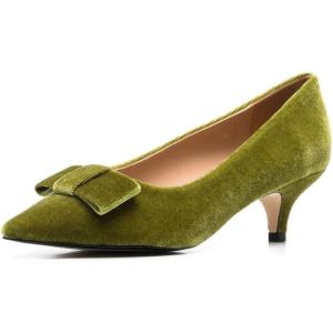 imageFSJ Women Comfy Pointed Toe Bows Pumps Kitten Heel Slip On Party Dress Office Daily Ladies Shoes Size 415 USOlive Velvet