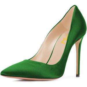 imageFSJ Women Elegant Satin High Heels Pumps Pointed Toe Stilettos Slip On Formal Shoes Size 415 USGreen
