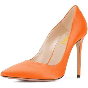 imageFSJ Women Elegant Satin High Heels Pumps Pointed Toe Stilettos Slip On Formal Shoes Size 415 USOrange