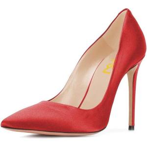imageFSJ Women Elegant Satin High Heels Pumps Pointed Toe Stilettos Slip On Formal Shoes Size 415 USRed