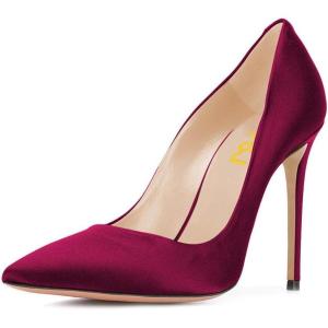 imageFSJ Women Elegant Satin High Heels Pumps Pointed Toe Stilettos Slip On Formal Shoes Size 415 USWine