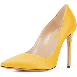 imageFSJ Women Elegant Satin High Heels Pumps Pointed Toe Stilettos Slip On Formal Shoes Size 415 USYellow