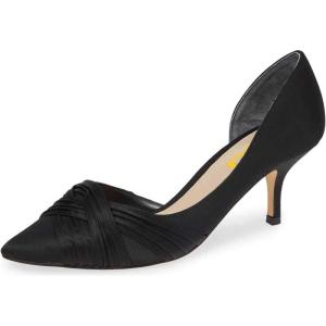 imageFSJ Women Low Kitten Heels Pointed Toe Slip on Pumps DOrsay Pleated Satin Evening Party Dress Office Shoes Size 415 USBlack