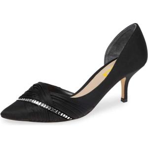 imageFSJ Women Low Kitten Heels Pointed Toe Slip on Pumps DOrsay Pleated Satin Evening Party Dress Office Shoes Size 415 USBlackrhinestone