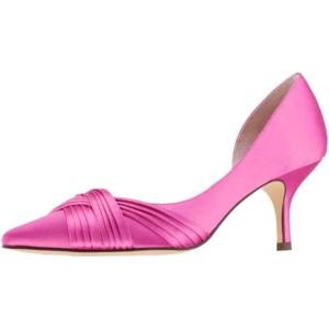 imageFSJ Women Low Kitten Heels Pointed Toe Slip on Pumps DOrsay Pleated Satin Evening Party Dress Office Shoes Size 415 USHot Pink