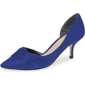 imageFSJ Women Low Kitten Heels Pointed Toe Slip on Pumps DOrsay Pleated Satin Evening Party Dress Office Shoes Size 415 USNavy