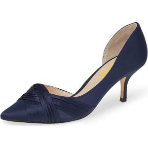 imageFSJ Women Low Kitten Heels Pointed Toe Slip on Pumps DOrsay Pleated Satin Evening Party Dress Office Shoes Size 415 USNavy Blue