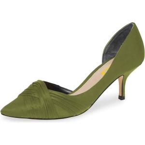 imageFSJ Women Low Kitten Heels Pointed Toe Slip on Pumps DOrsay Pleated Satin Evening Party Dress Office Shoes Size 415 USOlive