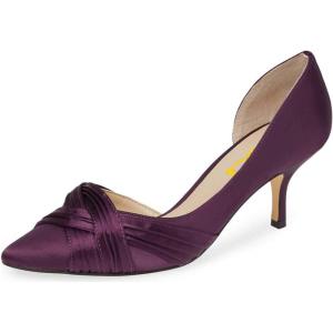 imageFSJ Women Low Kitten Heels Pointed Toe Slip on Pumps DOrsay Pleated Satin Evening Party Dress Office Shoes Size 415 USPurple