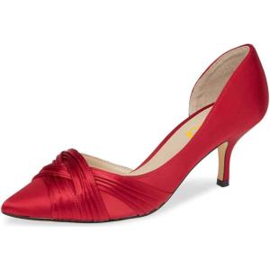 imageFSJ Women Low Kitten Heels Pointed Toe Slip on Pumps DOrsay Pleated Satin Evening Party Dress Office Shoes Size 415 USRed