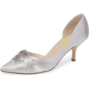 imageFSJ Women Low Kitten Heels Pointed Toe Slip on Pumps DOrsay Pleated Satin Evening Party Dress Office Shoes Size 415 USSilver
