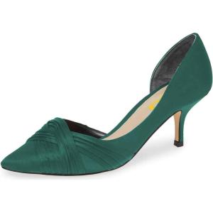 imageFSJ Women Low Kitten Heels Pointed Toe Slip on Pumps DOrsay Pleated Satin Evening Party Dress Office Shoes Size 415 USTeal