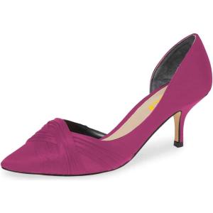imageFSJ Women Low Kitten Heels Pointed Toe Slip on Pumps DOrsay Pleated Satin Evening Party Dress Office Shoes Size 415 USVioletred