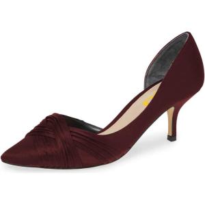 imageFSJ Women Low Kitten Heels Pointed Toe Slip on Pumps DOrsay Pleated Satin Evening Party Dress Office Shoes Size 415 USWinered