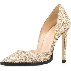 imageFSJ Women Sexy High Heels Slide Pumps Pointed Toe Studded Stiletto Party Evening Dress Shoes Size 415 USGold