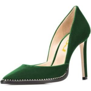 imageFSJ Women Sexy High Heels Slide Pumps Pointed Toe Studded Stiletto Party Evening Dress Shoes Size 415 USGreen Velvet