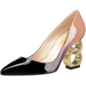 imageFSJ Women Stylish Metallic Gold Chain High Heel Pumps Pointed Toe Slip On Patent Leather Office Lady Party Shoes Size 416 USBlack Nude