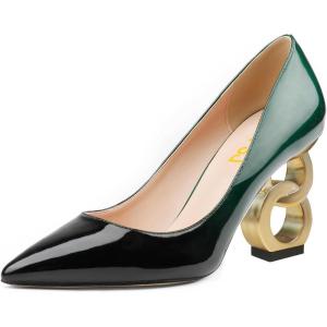 imageFSJ Women Stylish Metallic Gold Chain High Heel Pumps Pointed Toe Slip On Patent Leather Office Lady Party Shoes Size 416 USBlackGreen