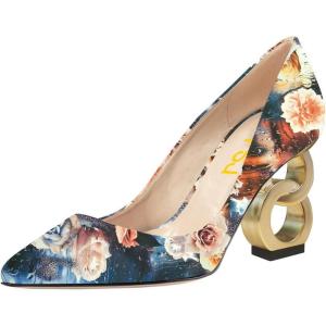 imageFSJ Women Stylish Metallic Gold Chain High Heel Pumps Pointed Toe Slip On Patent Leather Office Lady Party Shoes Size 416 USFlower