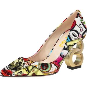 imageFSJ Women Stylish Metallic Gold Chain High Heel Pumps Pointed Toe Slip On Patent Leather Office Lady Party Shoes Size 416 USGraffiti