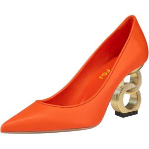 imageFSJ Women Stylish Metallic Gold Chain High Heel Pumps Pointed Toe Slip On Patent Leather Office Lady Party Shoes Size 416 USOrange Matte Leather
