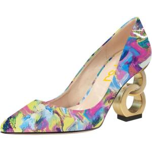 imageFSJ Women Stylish Metallic Gold Chain High Heel Pumps Pointed Toe Slip On Patent Leather Office Lady Party Shoes Size 416 USPaint