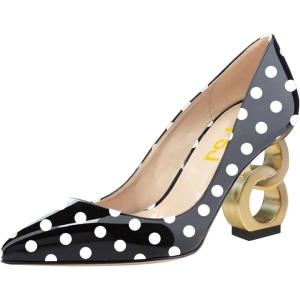 imageFSJ Women Stylish Metallic Gold Chain High Heel Pumps Pointed Toe Slip On Patent Leather Office Lady Party Shoes Size 416 USPolka Dot