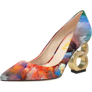 imageFSJ Women Stylish Metallic Gold Chain High Heel Pumps Pointed Toe Slip On Patent Leather Office Lady Party Shoes Size 416 USPrinting