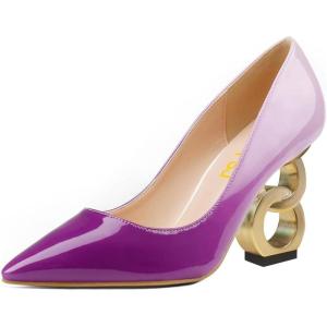 imageFSJ Women Stylish Metallic Gold Chain High Heel Pumps Pointed Toe Slip On Patent Leather Office Lady Party Shoes Size 416 USPurple Gradient