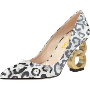 imageFSJ Women Stylish Metallic Gold Chain High Heel Pumps Pointed Toe Slip On Patent Leather Office Lady Party Shoes Size 416 USWhite Leopard Print