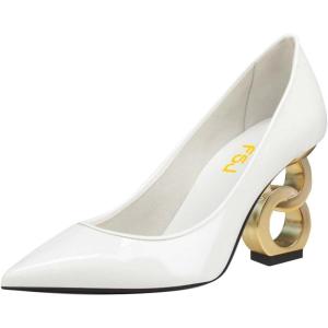 imageFSJ Women Stylish Metallic Gold Chain High Heel Pumps Pointed Toe Slip On Patent Leather Office Lady Party Shoes Size 416 USWhite Patent Leather