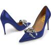 imageFSJ Women Classy Pointed Toe Stiletto High Heel Pumps Slip On Chain Buckle Party Dress Shoes Size 415 USBlue
