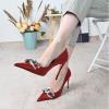 imageFSJ Women Classy Pointed Toe Stiletto High Heel Pumps Slip On Chain Buckle Party Dress Shoes Size 415 USDarkred