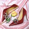 imageFSJ Women Classy Pointed Toe Stiletto High Heel Pumps Slip On Chain Buckle Party Dress Shoes Size 415 USDarkred