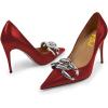 imageFSJ Women Classy Pointed Toe Stiletto High Heel Pumps Slip On Chain Buckle Party Dress Shoes Size 415 USDarkred