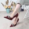 imageFSJ Women Classy Pointed Toe Stiletto High Heel Pumps Slip On Chain Buckle Party Dress Shoes Size 415 USMaroon