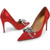 imageFSJ Women Classy Pointed Toe Stiletto High Heel Pumps Slip On Chain Buckle Party Dress Shoes Size 415 USRed