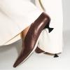 imageFSJ Women Fashion Pointed Toe V Cut Low Kitten Heel Slip On Pumps Soft Leather Ladies Daily Comfort Basic Dress Shoes Size 415 USBrown