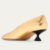 imageFSJ Women Fashion Pointed Toe V Cut Low Kitten Heel Slip On Pumps Soft Leather Ladies Daily Comfort Basic Dress Shoes Size 415 USGold