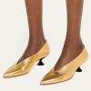 imageFSJ Women Fashion Pointed Toe V Cut Low Kitten Heel Slip On Pumps Soft Leather Ladies Daily Comfort Basic Dress Shoes Size 415 USGold