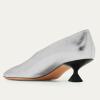 imageFSJ Women Fashion Pointed Toe V Cut Low Kitten Heel Slip On Pumps Soft Leather Ladies Daily Comfort Basic Dress Shoes Size 415 USSilver