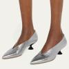 imageFSJ Women Fashion Pointed Toe V Cut Low Kitten Heel Slip On Pumps Soft Leather Ladies Daily Comfort Basic Dress Shoes Size 415 USSilver