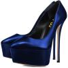 imageFSJ Women Platform High Heel Pumps Stiletto Almond Toe Slip On Closed Toe Wedding Evening Party Prom Dress Shoes Size 415 USDark Blue
