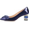 imageFSJ Women Pointed Toe Crystal Pump Rhinestone Bow Block Low Heel Slip On Comfy Date Party Dance Shoes Size 415 USDark Blue