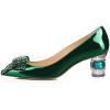 imageFSJ Women Pointed Toe Crystal Pump Rhinestone Bow Block Low Heel Slip On Comfy Date Party Dance Shoes Size 415 USGreen