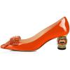 imageFSJ Women Pointed Toe Crystal Pump Rhinestone Bow Block Low Heel Slip On Comfy Date Party Dance Shoes Size 415 USOrange
