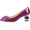 imageFSJ Women Pointed Toe Crystal Pump Rhinestone Bow Block Low Heel Slip On Comfy Date Party Dance Shoes Size 415 USPurple2